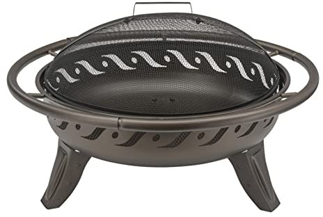 Landmann Cesto da Fuoco - 75 cm | Cesto da Fuoco Solido in Acciaio con Aspetto a Onda di Fuoco | con griglia parascintille per Una visibilità a 360° e Protezione dalle scintille Volanti [Nero]