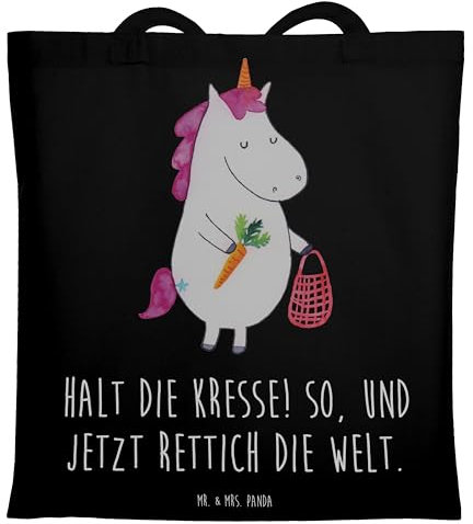 Mr. & Mrs. Panda Shopping Tasche Einhorn Gemüse - Geschenk, Unicorn, Shopper, Biomarkt, Schultertasche, Schultasche, Strandtasche, Tote Bag, Einhörner, Wochenmarkt