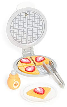 Hape E3149 Imitation Wooden Kitchen Waffle Maker and Accessories Set – Multi-Coloured – 12 Pieces