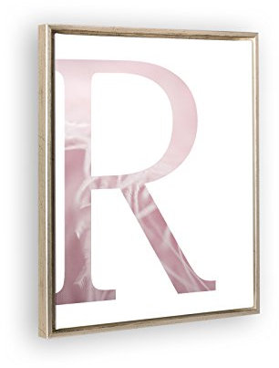 Bildershop-24 Schattenfugenrahmen Lemgo Silber Antik mit Keilrahmen Leinwand Bild Druck Motiv: Buchstabe R Rosa Design 21x30cm