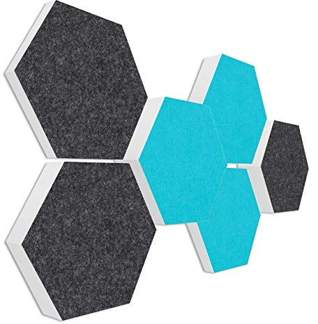 platino24 Schallabsorber COLORE aus Basotec G+ I Akustikpaneele mit Akustikfilz I 3D Wand-Paneele mit 6 Waben in Anthrazit + T¸rkis I Akustikplatten zur Schalld‰mmung in B¸ro, Studio & Wohnung