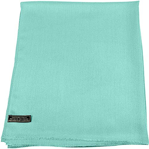 CJ Apparel Bleu Vert Echarpe de Pashmina en Châle Népalaise Solide Couleur Unie Conception Wrap Étole