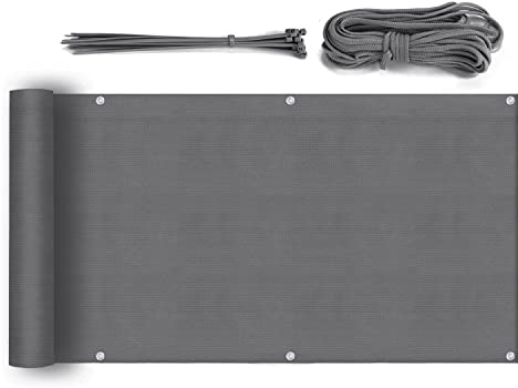 Sekey Balkon Sichtschutz Balkonabdeckung HDPE 220 g/m², 90x600cm, Leicht Transparent Wind- und UV-Schutz Wetterfest, mit Ösen, Nylon Kabelbinder und Kordel, Anthrazit