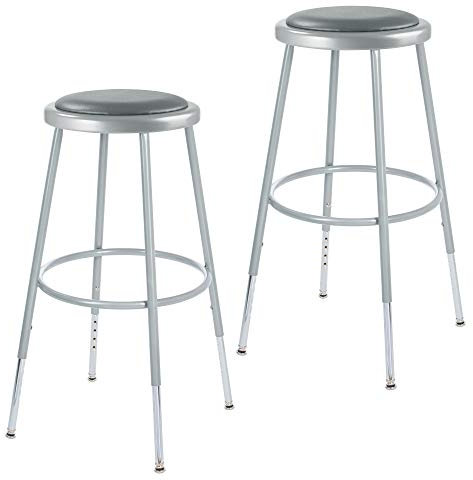 OEF Furnishings OEF6424H/2 Premium Commercial-Grade All-Purpose Round Stool (Height-Adjustable, 25–33 inch Range, Gray Frame, Vinyl Padded Seat, 2-Pack)