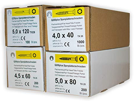 Spanplattenschrauben Sortiment REISSER 18704 Set Q200 plus Torx 1500 Stück Holzschrauben