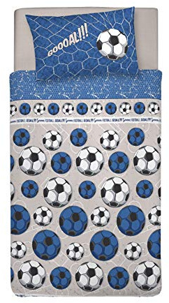 PENSIERI DELICATI Parure Copripiumino Singolo 100% Cotone, Completo di Sacco 155x200cm e 1 Federa 52x82cm, Made in Italy, Copripiumino Lavabile In Lavatrice A 40°, Fantasia Calcio Blu