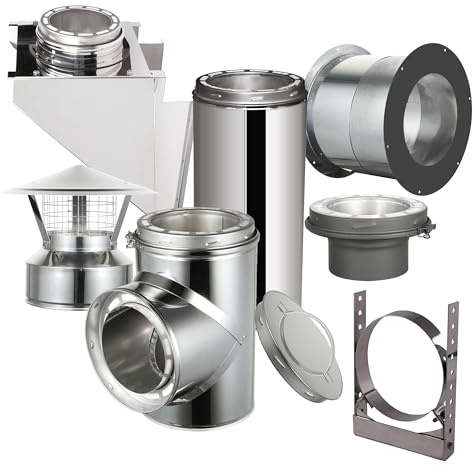 AllFuel HST Through The Wall Kit with Spark Guard Chimney Cap for 6 Diameter 304 Stainless Steel Class-A Double Wall All Fuel Insulated Chimney Pipe (12 Length, Adjustable Wall Bracket)
