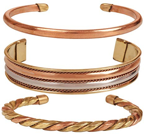 Touchstone Indisk handgjord magnet koppararmband chakra smycken manschett present kvinnor män. Set med 3, Koppar
