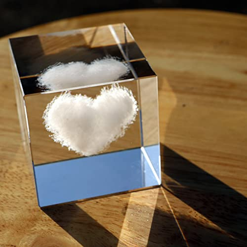 Crrezhai 3D Kristall Herz-Wolke Würfel 6cm Glas Dekoration für Zuhause & Büro Tischdekoration Deko Glas Personalisiertes Gravur Geschenk Hochzeitsdekoration