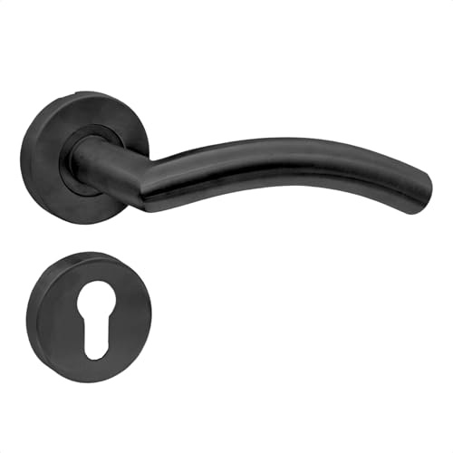 domino Türgriff Drückergarnitur PZ - Profilzylinder Set Prado-Rosette Türklinke für Zimmertür, Bürotür, Kellertür & Innentür Schwarz Türdrückergarnitur PRADO-R BLACK