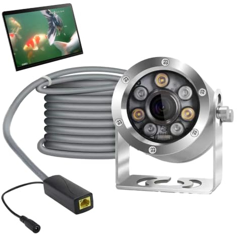 Barlus Caméra sous-marine 5MP avec vision nocturne, caméra étanche en acier inoxydable de qualité marine IP68 pour surveillance de la piscine koi et de l'aquarium, objectif grand angle 100°, vue en