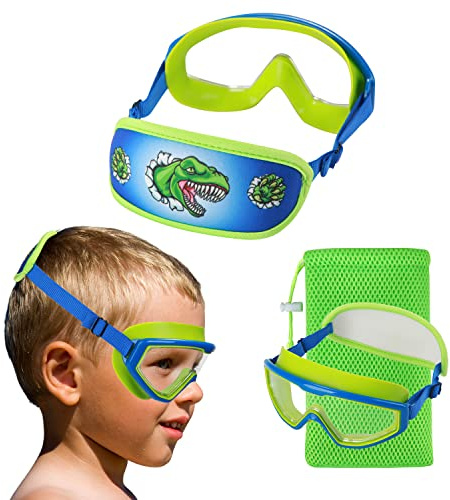 HYDROCOMFY Kids swim Goggles 4-7, Swimming Goggles Children, Green Dino Swimming Goggles For Kids/Toddlers/Youth