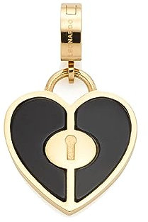 JEWELS BY LEONARDO Liva Clip&Mix Anhänger aus Edelstahl 1 Stück, Ketten-Anhänger mit Schloss-Motiv, Herz-Anhänger schwarz/gold, Damen Modeschmuck, 022207