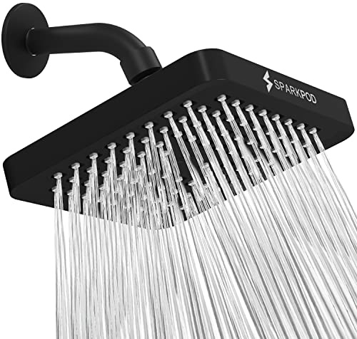 SparkPod Fixed Shower Head - High Pressure Rain - Luxury Modern Look - Easy No-Tool Installation - Perfect Adjustable Replacement for Your Bathroom Shower Heads (15 cm Square, Midnight Black Matte) | High Pressure Shower Heads, 90 Nozzles, Adjustable Showerhead, No Tools Needed, Universal Connection