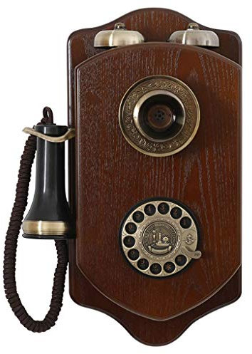 QHYXT Teléfono Fijo para Colgar en la Pared, teléfono Antiguo, máquina rotativa de Madera Vintage para Colgar, Sala de Estar, Estudio, decoración Retro, teléfono de Oficina en casa