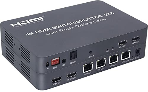 4K 100M 2x6 HDMI Extender Commutateur Splitter Convertisseur Audio Vidéo 1080P 60FPS Sortie 4 Canaux RJ45 Ethernet CAT6 Extension de Câble (2X6)