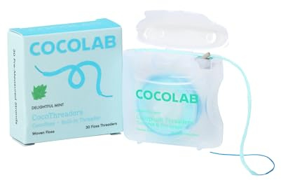 CocoPlush Floss Threaders by Cocolab, Expanding Woven Floss with Built-in Threader for Braces, Implants and Bridges, Coconut Oil Infused, Mint Scent, 30 Count, 1 Pack