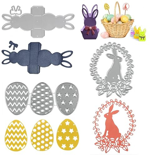 Stanzschablonen Ostern Box, FainFun 3 Stück Stanzformen Ostern aus Metall, Stanzschablone Osterei Hasengirlande, Ostern Prägeschablonen Set für Scrapbooking, Grußkarten, Einladungen