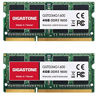【DDR3 RAM Nur für Laptops】 GIGASTONE 8GB Kit (2x4GB) DDR3/DDR3L 1600MHz (1333MHz) PC3-12800 (PC3-10600) CL11 1.35V/1.5V 2Rx8 SODIMM 204 PinNicht-ECC ungepuffert Notebook Laptop Speicher-Upgrade