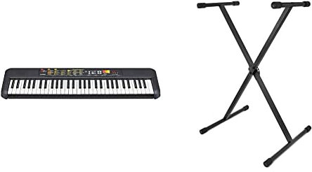 Yamaha PSR-F52 Digital Keyboard,Compact digital keyboard, black, 920 mm × 266 mm × 73 mm & TIGER KYS77-BK X-Frame Keyboard Stand- Black
