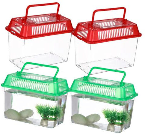 Operitacx 4stücke Tragbare Fischbox Für Haustiere Transparente Zuchtbox Für Schildkröten Goldfische Und Kleintiere Handheld Aquarium Mit Belüftung Und Buntem Deckel Für Transport Von