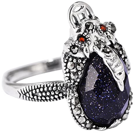 AMDXD 925er Silber Ringe, Kröte Münze Echt Silber Ring Frauen für Damen, Band Ring mit Stein Lila Tropfen Form, Verstellbar, Silber, Echt Silber Schmuck