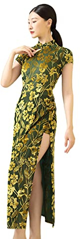 ROYAL SMEELA Vestito Qipao Velluto Donna Abito Cheongsam Cinese Verde Scavare Abiti Qipao Cheongsam Tradizionale Cinese Costume da Cinese Qipao Cinese Vestito Cinese Donna Qipao Fessura Lungo