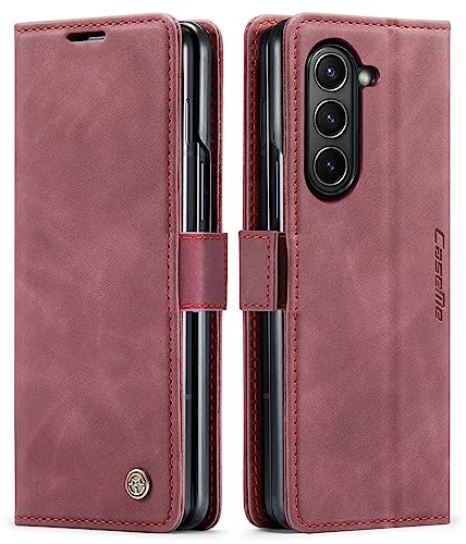 Kowauri for Samsung Galaxy Z Fold 5 Case,Classic Design Leather Wallet Magnetic Closure Flip Case with Kickstand Card Holder Slot Shockproof Protective Cover for Samsung Galaxy Z Fold 5 5G (Red)