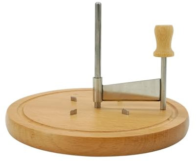 Fackelmann 56773 Käsehobel mit Holzplatte, Mönchskopfgirolle, Käseschneider, drehbar, Holz, Edelstahl, 22 x 12,5 cm