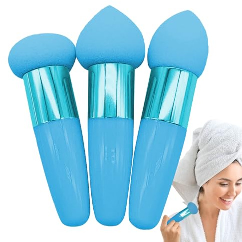 Esponja de maquillaje para licuadora, 3 esponjas de maquillaje para base con asas, Herramienta cosmética de viaje Puff, juego de esponja de maquillaje multifunción para uso seco y Veeteah