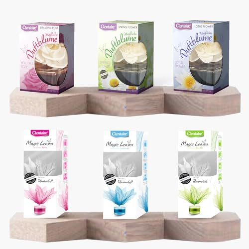 CLENTAIRE Duftblätter und Duftblumen 6er Probierpack - Emerald Dream, Midnight Sapphire, Sensual Ruby/Beutiful Rose, Lotus Flower, Spring Flower