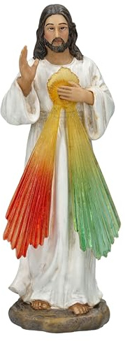 Figuren Shop GmbH Jesus Göttliche Barmherzigkeit Figur - 15cm, Handbemalt, Resin, Segensgeste mit Strahlen, Statue Ikone