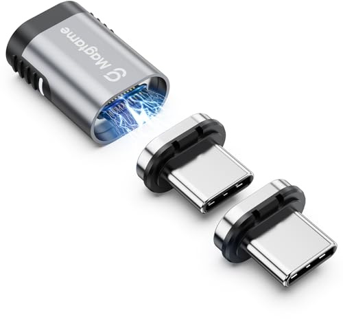 Magtame 240 W magnetisk USB C-adapter 40 Gbps, 1-pack raka typ C-adaptrar med 2 spetsar, 24-stifts snabbladdningsdataöverföring 4K 60Hz för USB 3/4 MacOS Pro/Air bärbar datorsurfplatta och typ