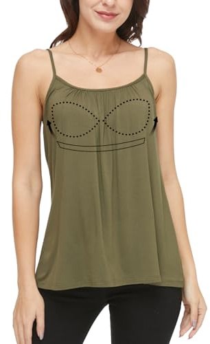 ANYFITTING Damlinne med inbyggd BH U-hals Spets Camisole Spaghetti Remmar Loose Fit Basic Casual Camis Plus Grön M