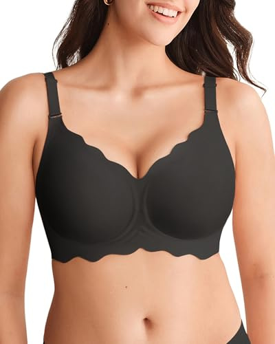 SHARICCA Icke-trådbundna behåar för kvinnor sömlös trådlös heltäckande stöd vardags-bh push-up BH t-shirt bekväma mjuka bralettes, Svart, XXL