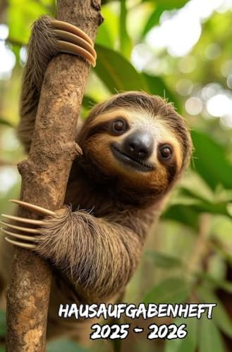 Hausaufgabenheft 2025 2026 Faultier: Schulagenda für Schüler (Grundschule, Mittelschule, Gymnasium, Universität) mit einer Woche pro Doppelseite