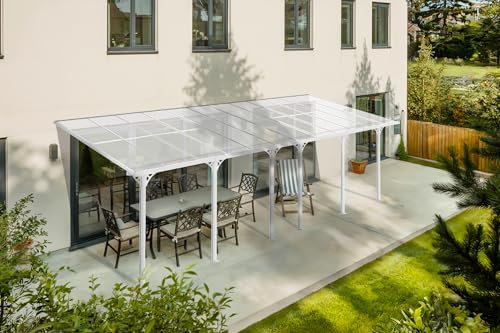 Pérgola/cochera de Aluminio Cazeboo, KLEO Carport, 600 x 300 cm, Gris, pérgola adosada, 18 m², Techo de policarbonato