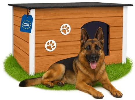 Outentin Niche pour Chien en Bois Isolée XL – Grande Maison Chien Extérieur Hiver – Refuge pour Chiens Jardin avec Toit Ouvrant – Niche Extérieure pour Grand Chiens en Bois FSC –105 x 71 x 64cm,Chêne