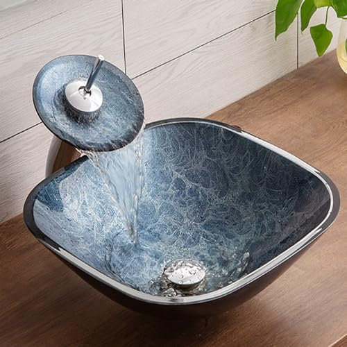 Aioneer Bathroom Countertop Basin Made Of Tempered Glass Durable And Non-Leakable Home Art Washbasin Wash Basin
