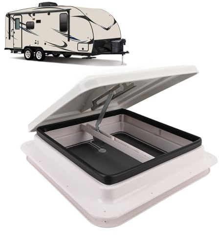 Saluaqui Évent de Toit RV 13.39x13.39 Pouce de Ventilation Blanche avec écran et Canne de Support pour Le Camping-Car, la Remorque et la Circulation d'air de Plafond Caravane