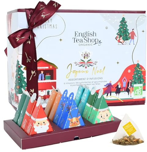 English Tea Shop - Coffret thés et infusions bio de Noël - Boîte de 12 sachets - Idée cadeau - 6 tisanes