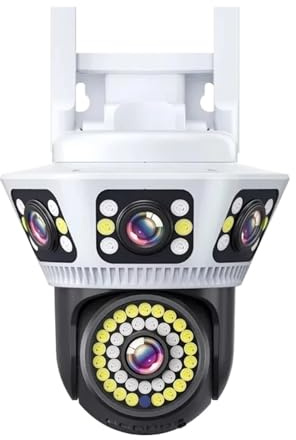 KVBRUI Caméra de Surveillance extérieure WiFi 8K, Zoom x10, Trois écrans, PTZ, dôme de Rue, 16 MP, sécurité et Protection(UK Plug,6K Cam 128G SD)