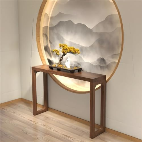 Mesa de Entrada Moderna de Madera Maciza, 120 cm, Estrecha, Ideal para Sala de Estar, recibidor, Pasillo y vestíbulo. Color Nogal.