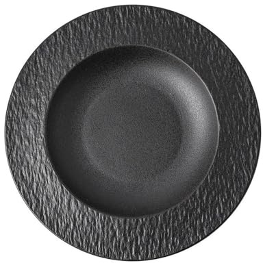 Ensemble d'assiettes à dîner en céramique noire et blanche – Plateau profond en paille pour plats continentaux spaghetti et desserts – Assiettes de service élégantes – Décoration élégante pour la