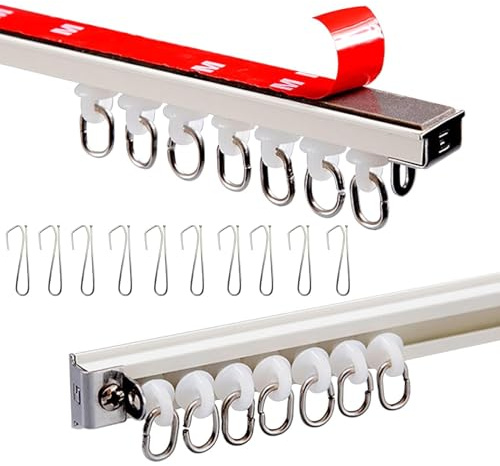Riel de cortina autoadhesivo de 1 carril, no requiere taladrar, montaje en techo o pared para cortinas, separadores de habitaciones, cortinas de ducha, 3,5 m, color C