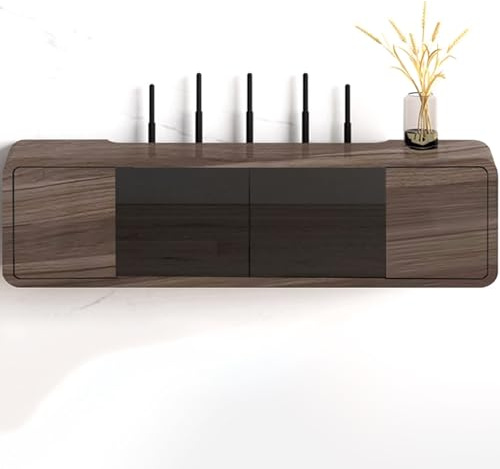 YHWKGZ Aufbewahrungsbox für WLAN-Router, Mediaschrank, Freistehender Schrank Mit 2 Glastüren für Das Wohnzimmer, Unsichtbarer Stauraum, Großes Fassungsvermögen(80cm/31.4in)