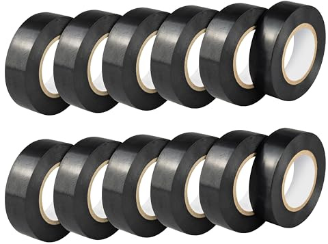 urcianow Ruban Isolant PVC Noir 19mm 18m Lot 12 Rouleaux | Adhésif Fort Haute Tenue, Résistance à l'Usure et aux Températures, Idéal pour Câblage Industriel et Maintenance Électrique