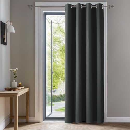 Deconovo Vorhänge Blickdicht Verdunklungsvorhang Gardine mit Ösen Raumteiler Vorhang Wohnzimmer Thermogardine Wärmeisolierung Thermovorhang, 200x140 cm(HöhexBreite), Dunkelgrau, 1 Stück