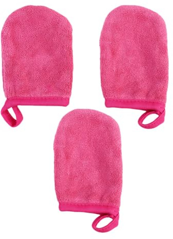 Guantes de Limpieza Facial Gruesos 3 Piezas Rosa para Quitar Maquillaje Discos Desmaquillantes Reutilizables Algodón Lavable para Cuidado Diario Piel