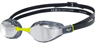 ARENA Air Sonic - Occhialini da nuoto unisex per adulti, comodi, da corsa per uomini e donne, per nuotatori agonistici, vestibilità piccola, lenti a specchio larghe, argento/antracite